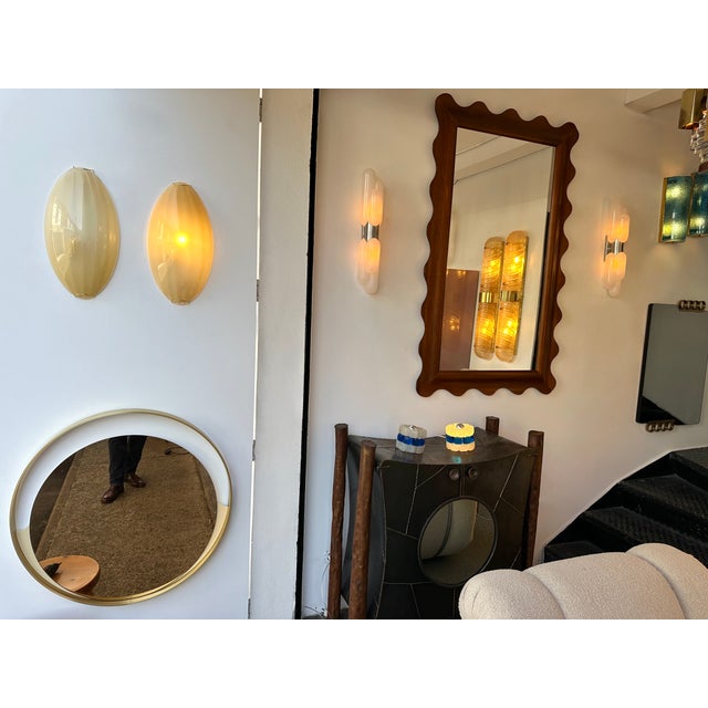 Contemporary Pair of Yellow Gold Leaf Murano Glass and Brass Sconces, Italy For Sale - Image 11 of 11