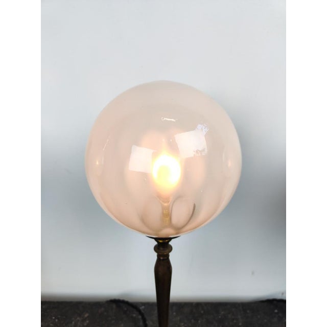Art Nouveau Table Lights with Clouded Translucent Opaque Glass Globe Shades, 1890s For Sale - Image 3 of 5
