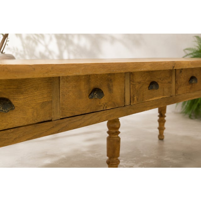 Mid-Century Modern Large Oak Tailor's Table with Drawers, France, 1930 For Sale - Image 3 of 18