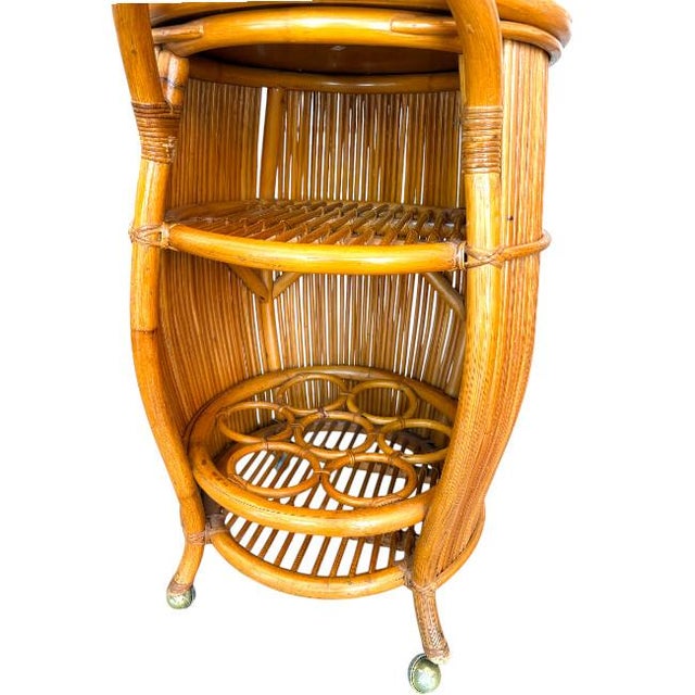 Mid 20th Century Italian Mid Century Rattan & Bamboo Barrel Bar Cart For Sale - Image 5 of 11