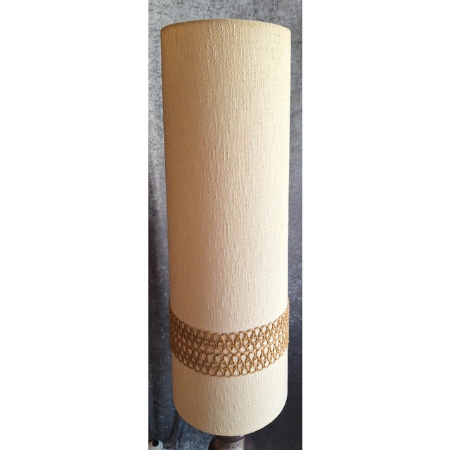 Beige Mid-Century Floor Lamp with Brown Ceramic Base in the Fat Lava with Beige Fabric Shade by Pan, 1960s For Sale - Image 8 of 10