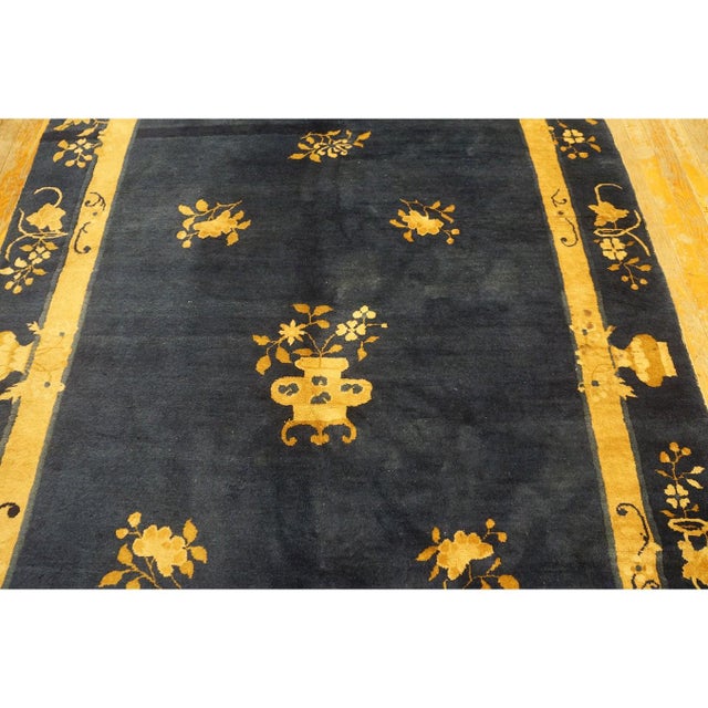 1920s Navy Ground Vase Deco Antique Chinese Peking Knotted Wool Rug 5' X 7' 7" For Sale In New York - Image 6 of 9