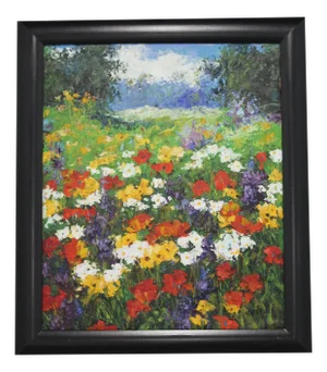 Flower Field with Red Poppy Flowers, 1980s, Oil on Canvas, Framed