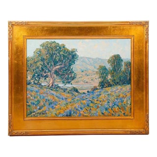 2000s Gary Ray Plein Air Painting Oil Board Gilt Wood Frame California Impressionism Landscape Signed For Sale