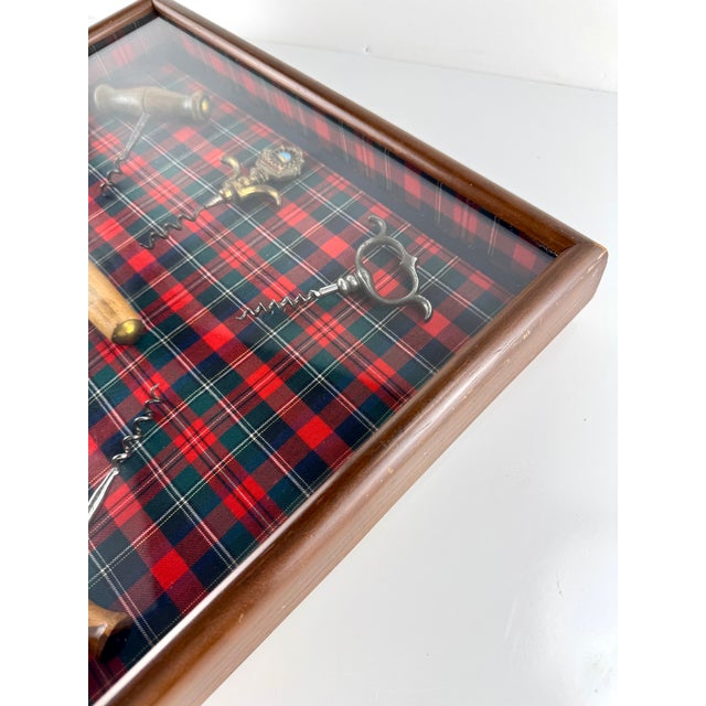 Vintage Framed Antique Corkscrew Collection on Tartan, One-of-a-Kind Yesteryear Los Angeles LTD Display For Sale - Image 4 of 11