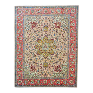 Antique Persian Tabriz Wool 9x12 Red, Green, & Ivory Handmade Area Rug #1143880