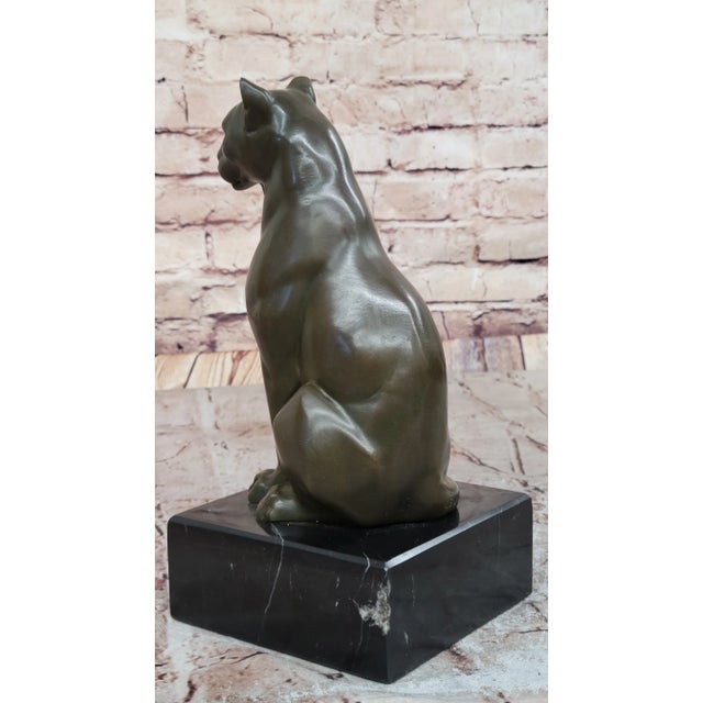 Panther Puma Cougar Cat Bronze Sculpture Statue Figure on Marble Base For Sale In New York - Image 6 of 10