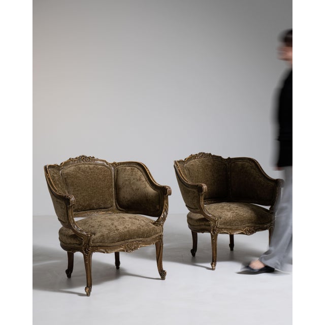 Wood Pair of Louis XV Upholstered Armchairs, Rococo Style, France, Circa 1900 For Sale - Image 7 of 11