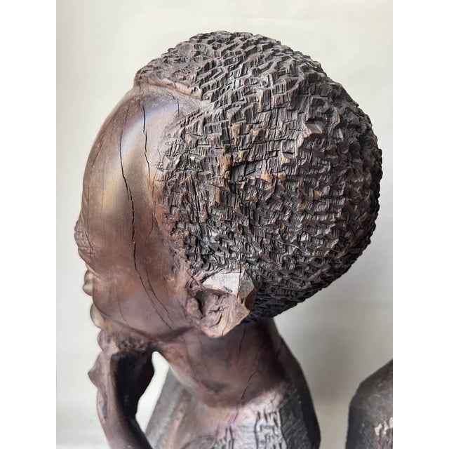 Pair of Vintage Traditional African Ebony Wood Man & Woman Carving Busters For Sale In Washington DC - Image 6 of 17