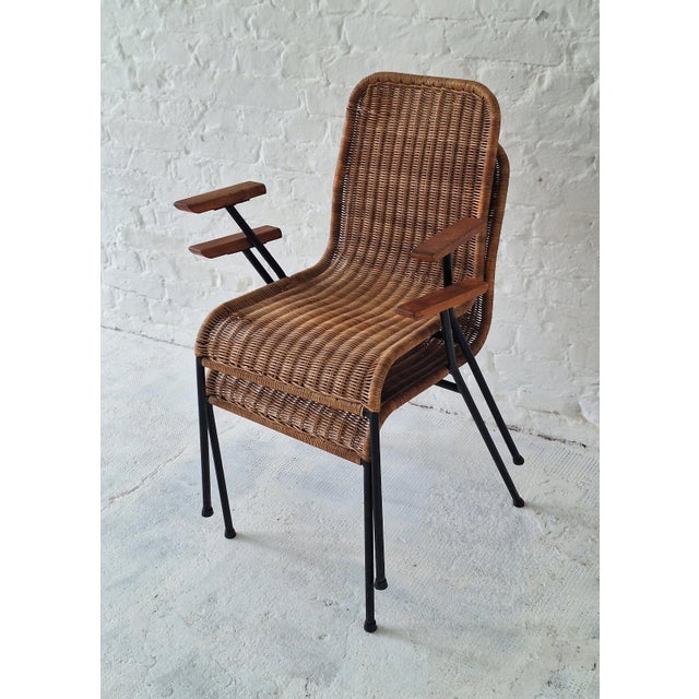 Rattan and Iron Stackable Elbow Chairs by Gian Franco Legler, Switzerland, 1960s, Set of 2 For Sale - Image 10 of 11