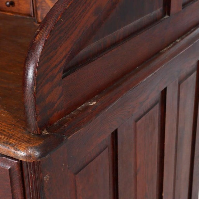 Brown Arts & Crafts Quarter Sawn Oak Paneled Roll Top Desk With Full Interior C1910 For Sale - Image 8 of 16