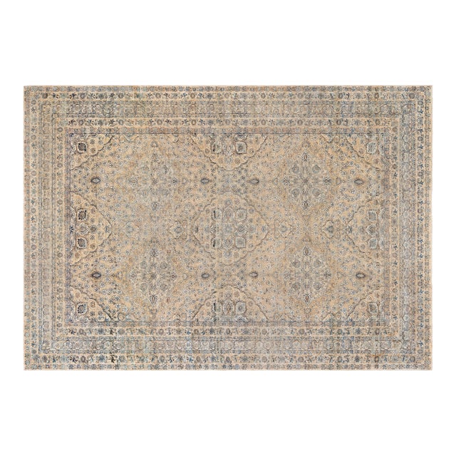 Authentic Persian Kirman Botaic Beige, Blue Handmade Wool Rug For Sale