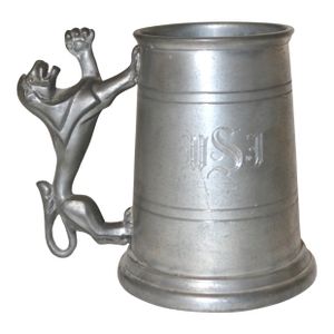 Antique Hand Engraved Pewter Figural Lion Lunt Drinking Beer Mug Cup Stein