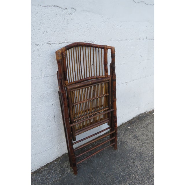 Wood Hollywood Regency Bamboo Folding Dining Chairs Set of Seven 6149 For Sale - Image 7 of 13