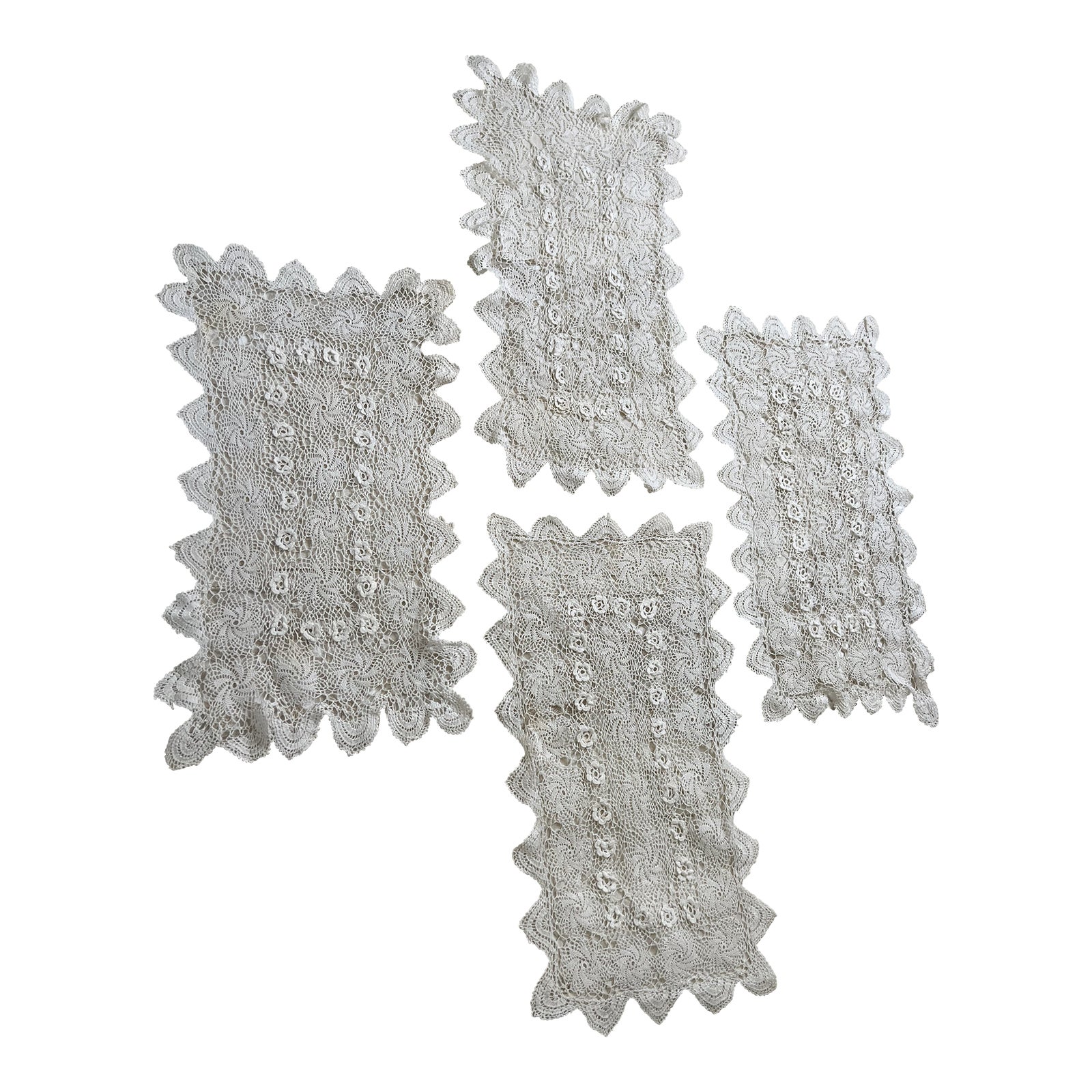Set of 4 Vintage 1940s Hand Crocheted Table Dresser Mats With 3d Flowers Chairish