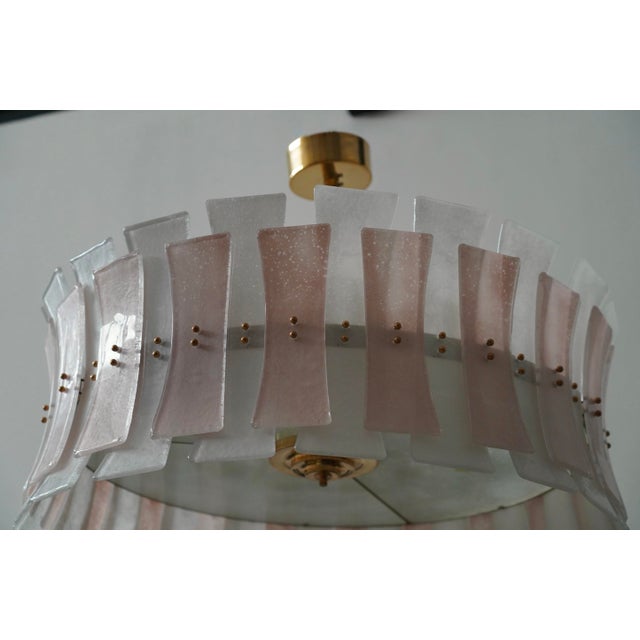 Round Pink and White Murano Glass and Brass Pendant, 2000 For Sale - Image 4 of 10