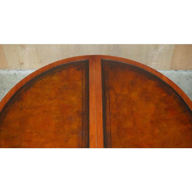 Round Extending Dining Table with Hand Dyed Brown Leather Top For Sale - Image 17 of 18