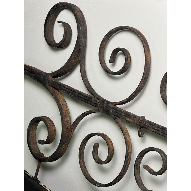 Early 20th Century Large Antique Wrought Iron Bracket With Two-Tier Wooden Sign, "Inn & Antiques" For Sale - Image 5 of 10