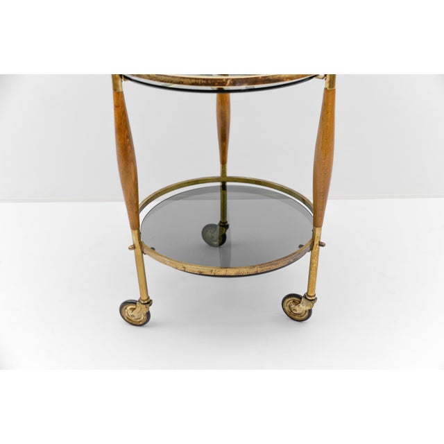 Mid-Century Modern Regency Style Serving Trolley in Smoked Glass and Wood, 1960s For Sale - Image 10 of 12