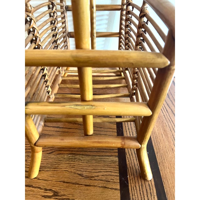 Vintage Rattan & Bamboo Magazine Rack With Curved Handle For Sale - Image 12 of 15