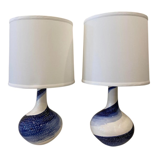 Blue and White Ceramic Lamps- a Pair For Sale