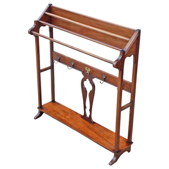 Brown Antique Art Nouveau Mahogany Towel Rail Bathroom Stand, 1900s For Sale - Image 8 of 8
