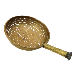 Antique American Primitive Hand Made Brass Cheese Making Curds Colander