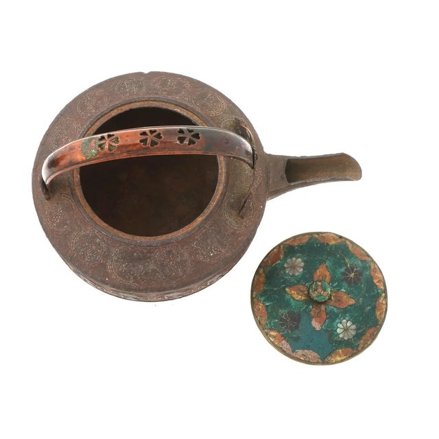 Copper Antique Early Meiji Japanese Cloisonne Enamel Tea Pot For Sale - Image 8 of 10