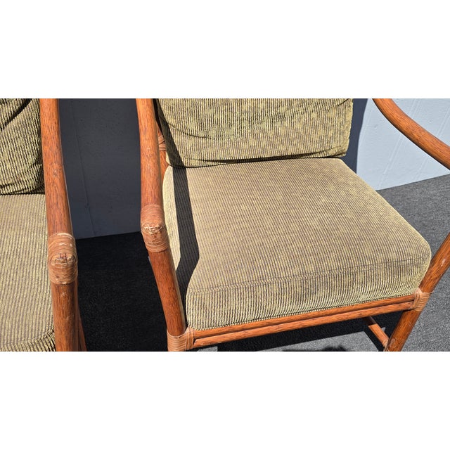 Pair of Vintage McGuire Orlando Diaz-Azcuy Bamboo Rattan Chairs W Leather Straps For Sale - Image 12 of 18