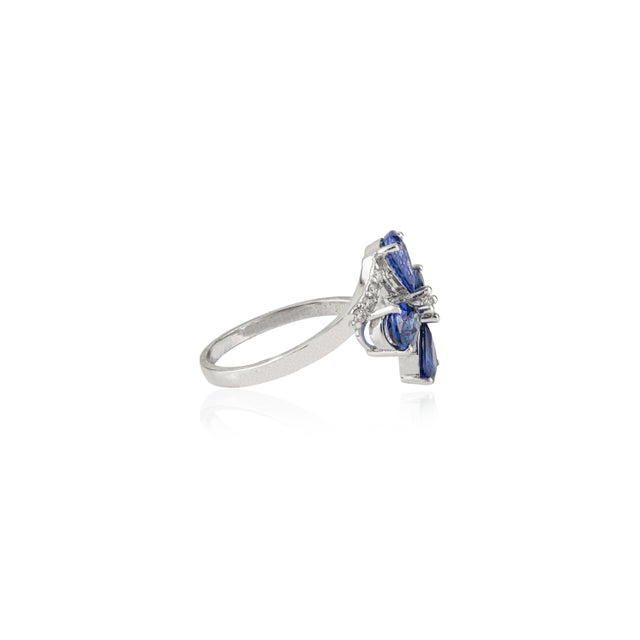 Metal 14k Gold 1.58 Ct Floral Sapphire Diamond Bypass Art Deco Ring Size 7 For Sale - Image 7 of 15