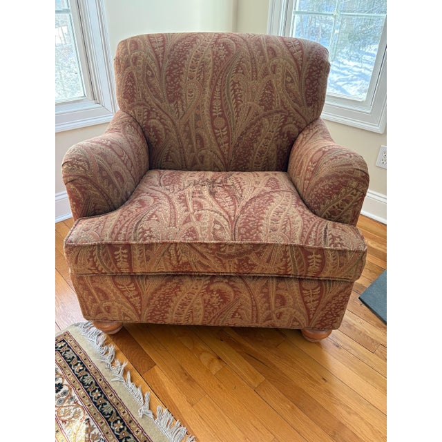 1990s Pair of Ethan Allen Roll Back Upholstered Lounge Chairs For Sale In New York - Image 6 of 10