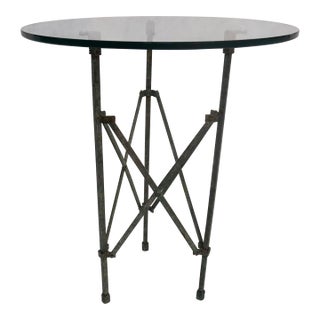 Antique Metal Campaign Table on Tri-Pod Base With Glass Top For Sale