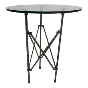 Antique Metal Campaign Table on Tri-Pod Base With Glass Top