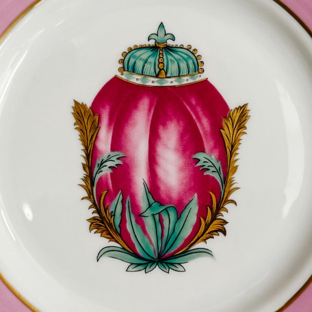 Ceramic Vintage French Limoges Porcelain Neoclassical Fabergé Egg Plates - Set of 4 For Sale - Image 7 of 10