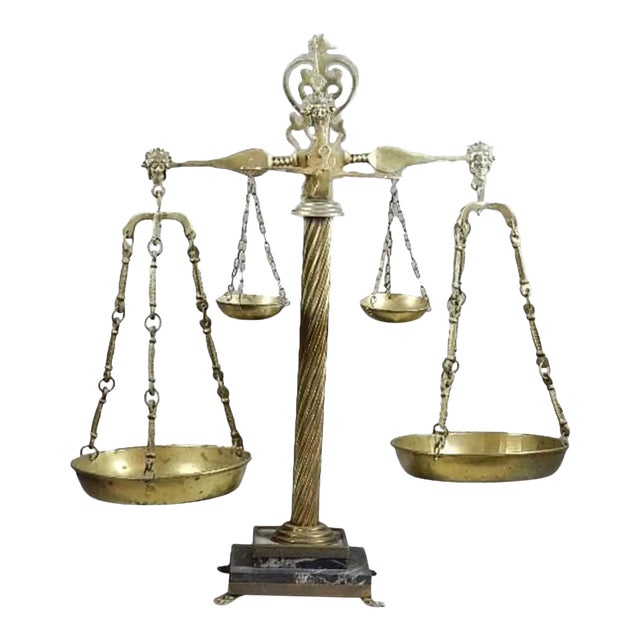 Vintage Italian Marble & Brass Double Apothecary Scales For Sale