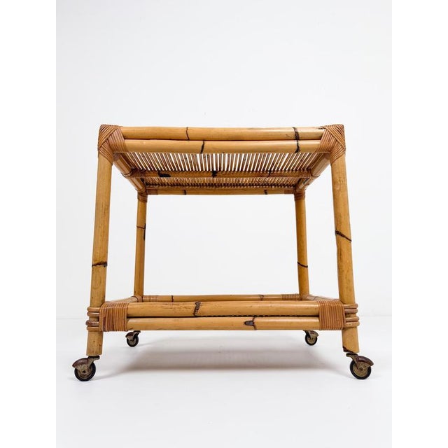 Mid-Century Modern Italian Bamboo Cane and Rattan Bar Cart, 1970s For Sale - Image 17 of 18