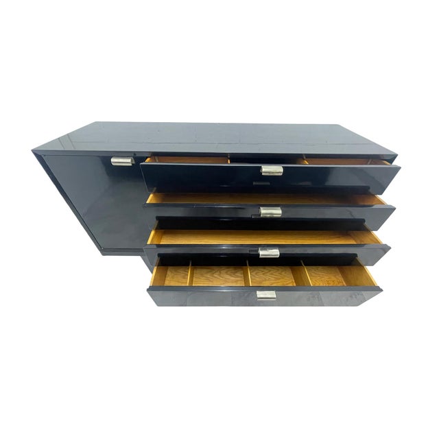 George Nelson for Herman Miller Black Lacquer Cabinet on Slatted Bench Base, 1950s For Sale - Image 11 of 18