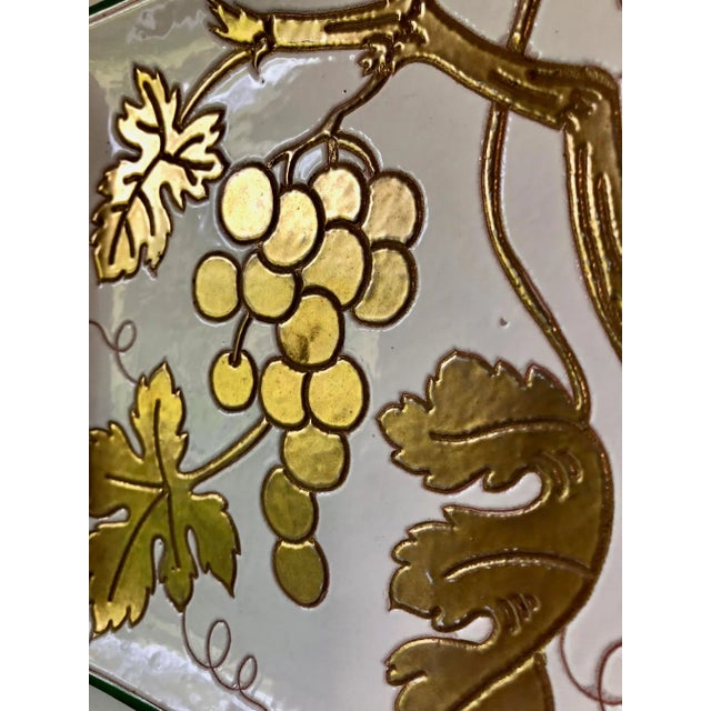 Mid 20th Century Italian Neiman Marcus Gold Grape Kelly Green Border Decorative Plate For Sale - Image 5 of 12