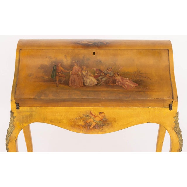 French Louis XV Style Painted Fall-Front Writing Desk For Sale - Image 3 of 12