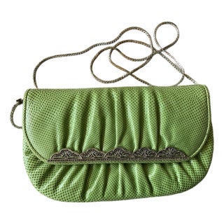 Judith Lieber Green Lizard Cluth/Handbag For Sale