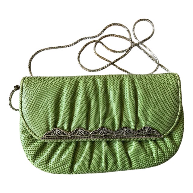 Judith Lieber Green Lizard Cluth/Handbag For Sale