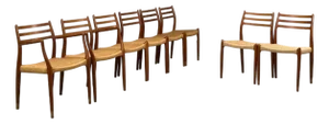 Neils O. Möller, Danish Papercord, Teak, Dining Chairs, Denmark, 1950s