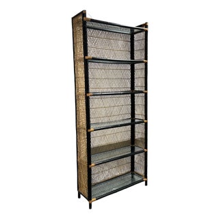 Wicker, Glass + Black Bamboo Étagère, Mid 20th Century For Sale