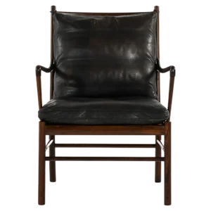Easy Chair in Rosewood, Woven Cane and Original Leather attributed to Ole Wanscher, 1960s