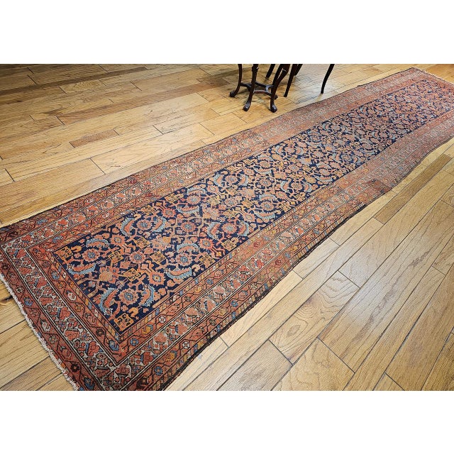 Persian 19th Century Persian Malayer Runner Rug, Hand-Knotted Wool, Geometric Pattern, 4x 16, Rust-Red & Blue For Sale - Image 3 of 16
