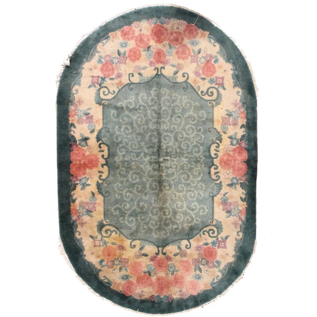 Textile 1920s Handmade Antique Art Deco Chinese Rug 5' X 7.10' For Sale - Image 7 of 7