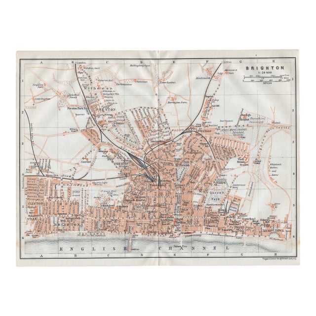 1910 Antique Map of Brighton England For Sale