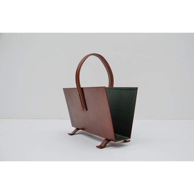 Magazine Rack in Leather and Brass from Jacques Adnet, 1950s For Sale - Image 4 of 11