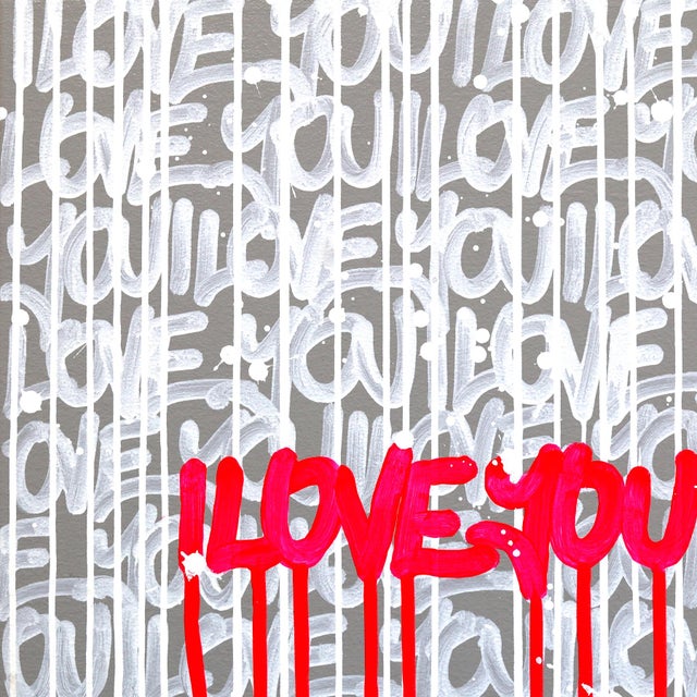 Textile My Heart Lights Up When I'm With You - Original Love Text Street Art Painting on Canvas For Sale - Image 7 of 9