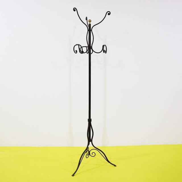 Black Wrought Iron Floor Coat Rack with Brass Knob For Sale - Image 11 of 11